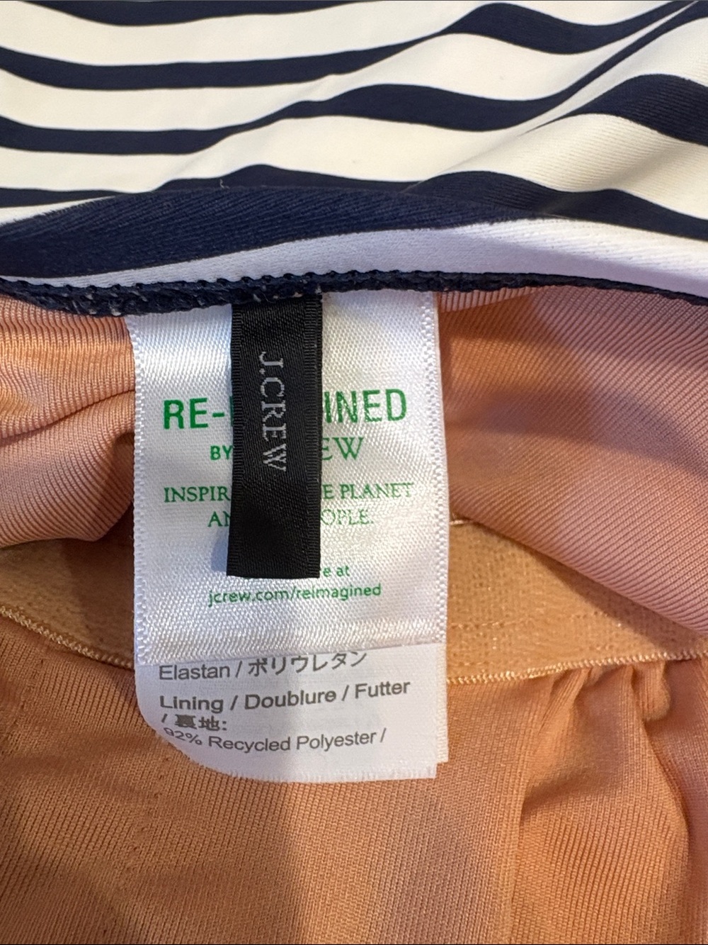 J. Crew Navy and White Striped ruched One-Piece Swimsuit - Picture 2 of 5